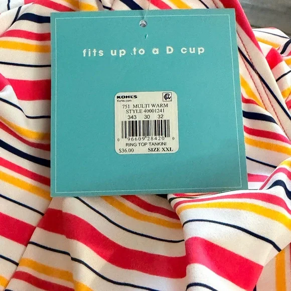 NWT Women's Bal Harbour Ring Striped Tankini Top UPF 50+ Size XXL 20 - Picture 8 of 9